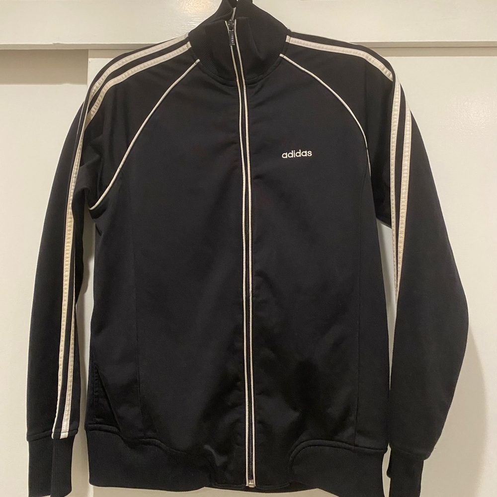 Black White Adidas Stripe Model Off Duty Track Jacket Women’s Extra Small-Medium
